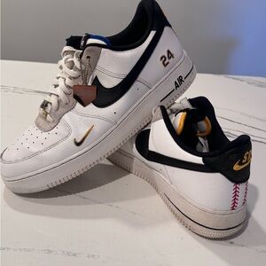 Nike Air Force 1 Custom Baseball Sneakers White Black Gold Leather Low Top Men's